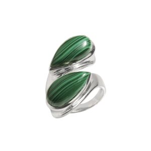 YoTreasure Malachite Solid 925 Sterling Silver Bypass Ring Jewelry