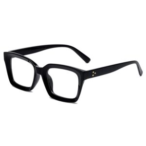 eylrim classic thick square frame clear lens glasses for women men non prescription eyeglasses(a1 bright black)