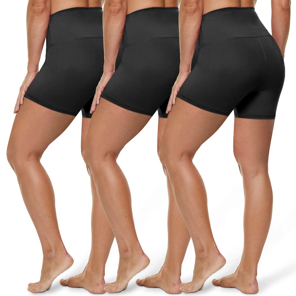 HLTPRO 3 Pack Plus Size Biker Shorts for Women (S-4XL)- 8"/5" High Waist Tummy Control Shorts for Workout, Yoga, Running