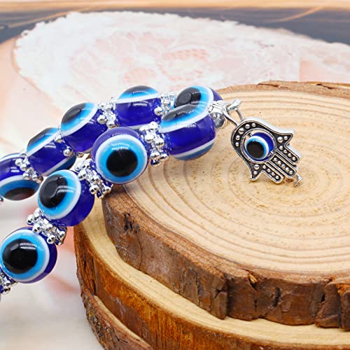 CJIAYUJEW 3pcs Evil Eye Bracelet Chakra Crystal Bracelets Set,Evil Eye Hamsa Blue Beaded Charm Stretch Bracelet for Protection and Blessing (Blue, Zinc Alloy)