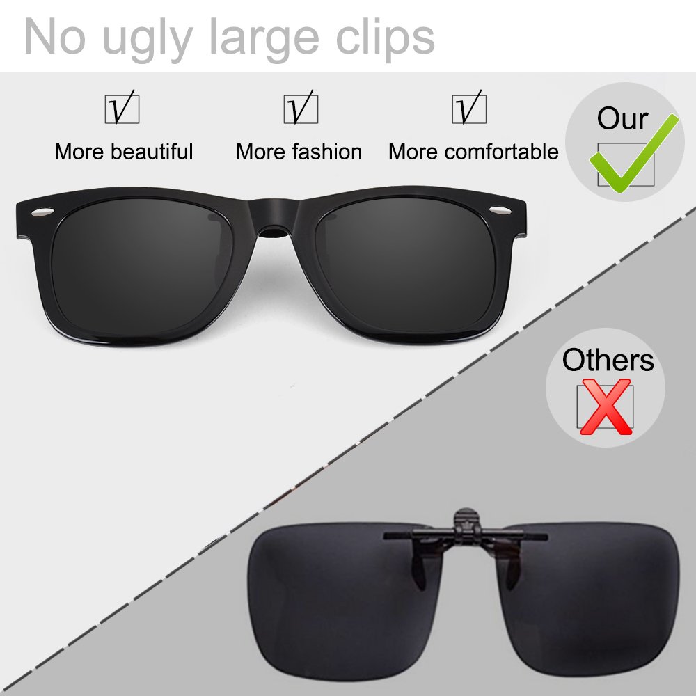 LUFF Polarization Clip-On Sunglasses Unisex-Elegant&Comfortable Clips Flip up Myopic Sunglasses for Outdoor/Driving/Fishing (Dark Grey)