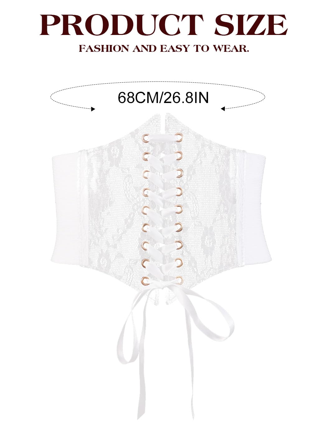 Asooll Fashion Elastic Corset Belt Wide Lace Waist Belt Party Club Prom Clothing Waist Corset for Women and Girls(White)