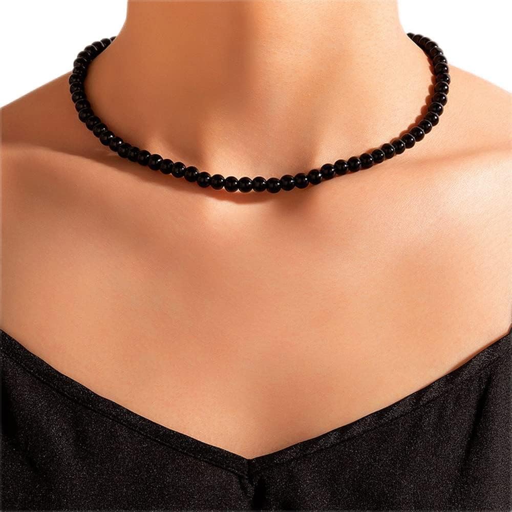 Asphinien Asphire Vintage Black Beaded Choker Bohemian Bead Ball Necklace Dainty Women's Collar Necklace Prom Party Festival Gift