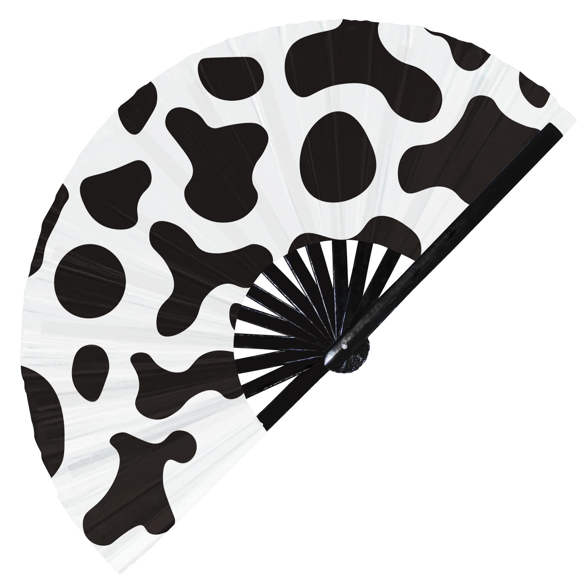 Cow Print Pattern UV Glow Foldable Hand Fan Cow Fur Print Patterns Stuff Handheld Fan Animal Leopard Print Fan for Animal Print Lovers (Style 1)