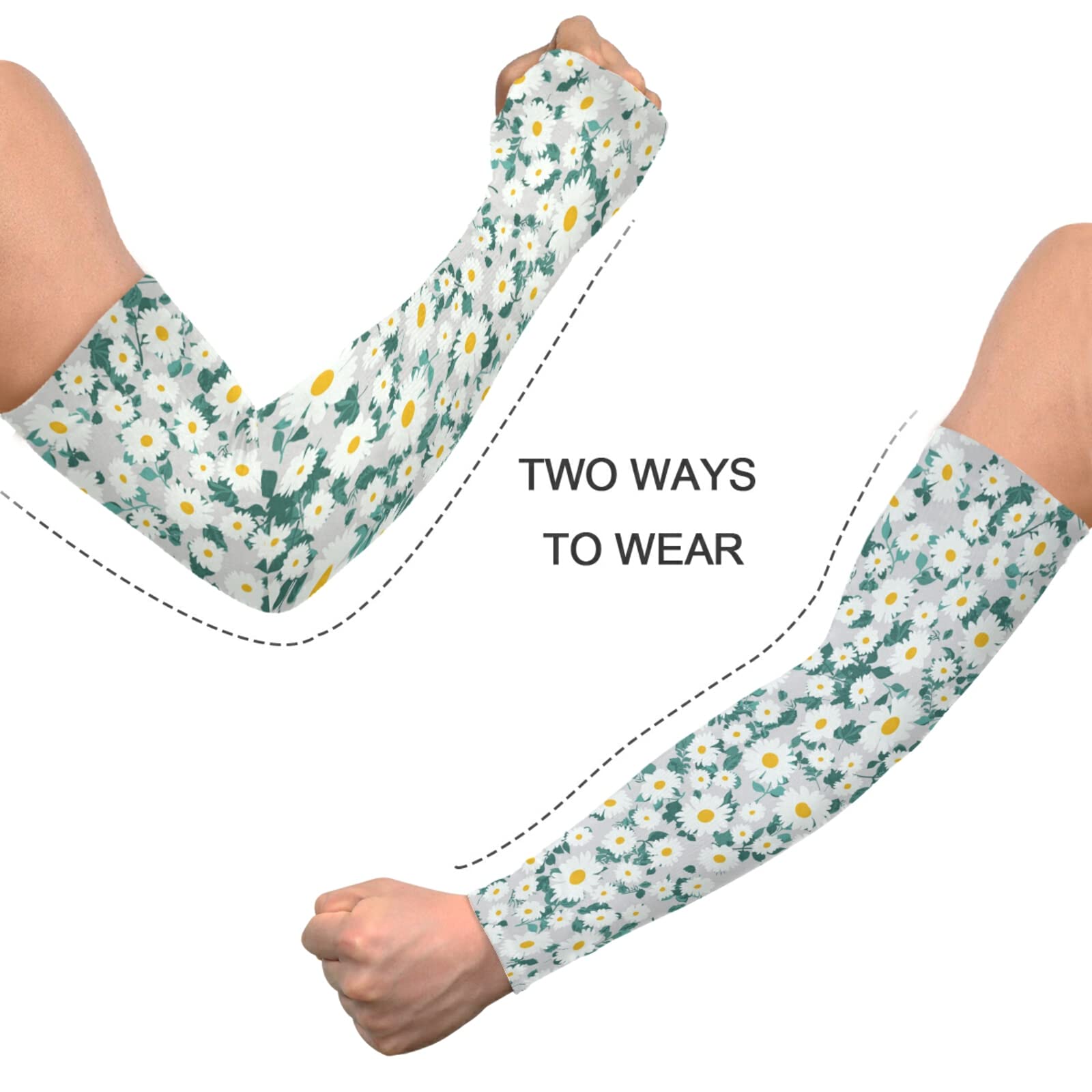 xigua Beautiful Daisy Cooling Sleeves for Arm Compression Sleeve with Thumb Hole UV Sun Protective Arm Cover for Men Women Gardening Outdoor Activity