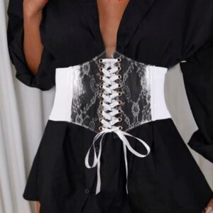 Asooll Fashion Elastic Corset Belt Wide Lace Waist Belt Party Club Prom Clothing Waist Corset for Women and Girls(White)