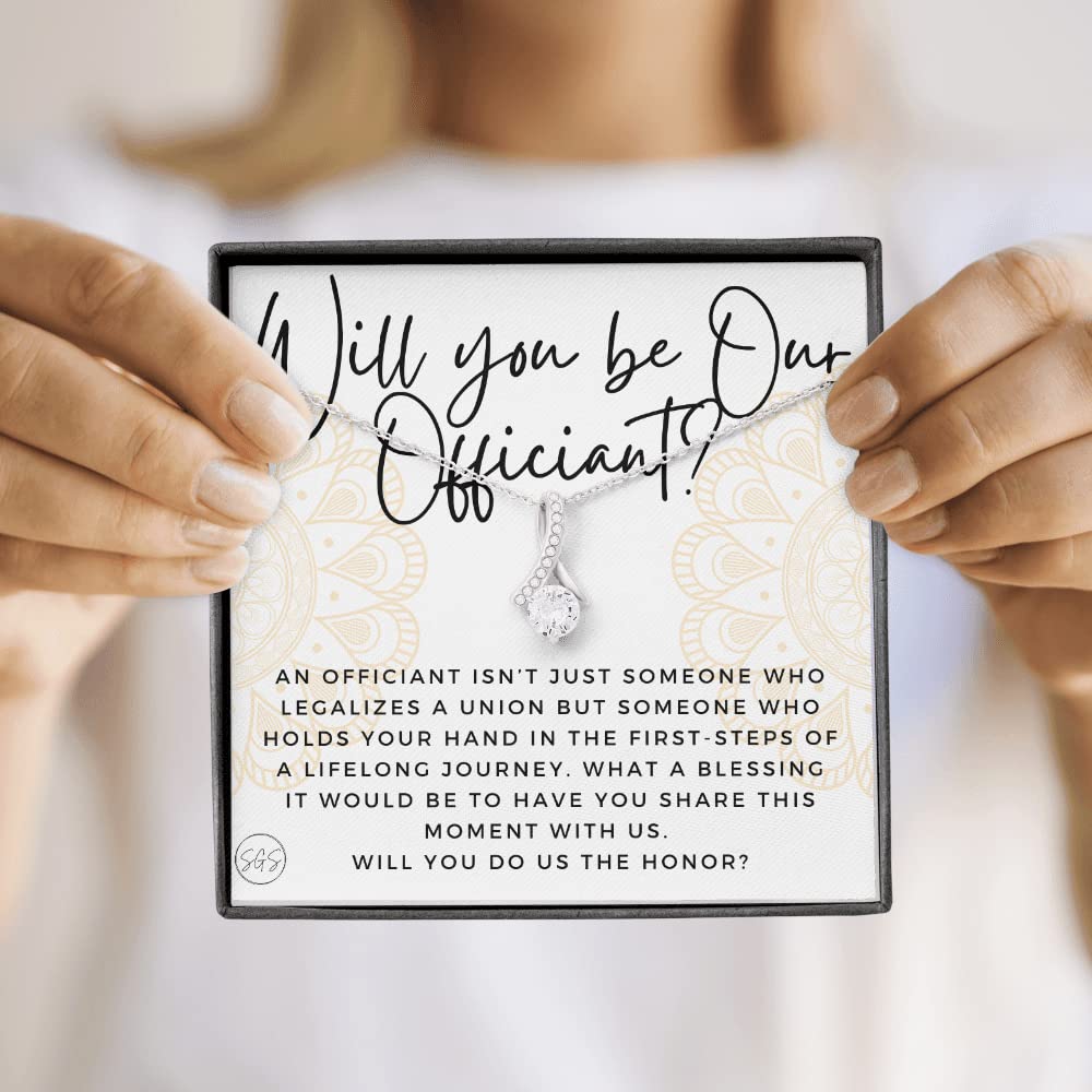 Wedding Officiant Proposal Gift | Will You Marry Us? Will You Be Our Officiant? For Friends, Best Friend Bestie Necklace Bridal Party 0817abA Standard Box