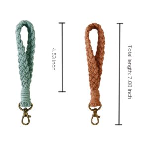 2 Pcs Boho Macrame Keychain Bracelet Handmade Wristlet Keychain Keyring Holder Wrist Lanyard for Women(2)