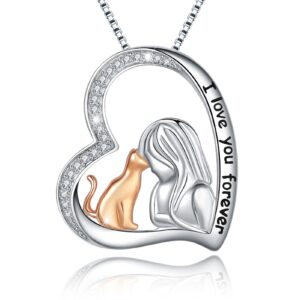 ASLBUNM Cat Necklace 925 Sterling Silver Cute Animal Pendant Necklaces Jewelry Gifts for Cat lovers