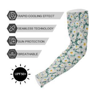 xigua Beautiful Daisy Cooling Sleeves for Arm Compression Sleeve with Thumb Hole UV Sun Protective Arm Cover for Men Women Gardening Outdoor Activity