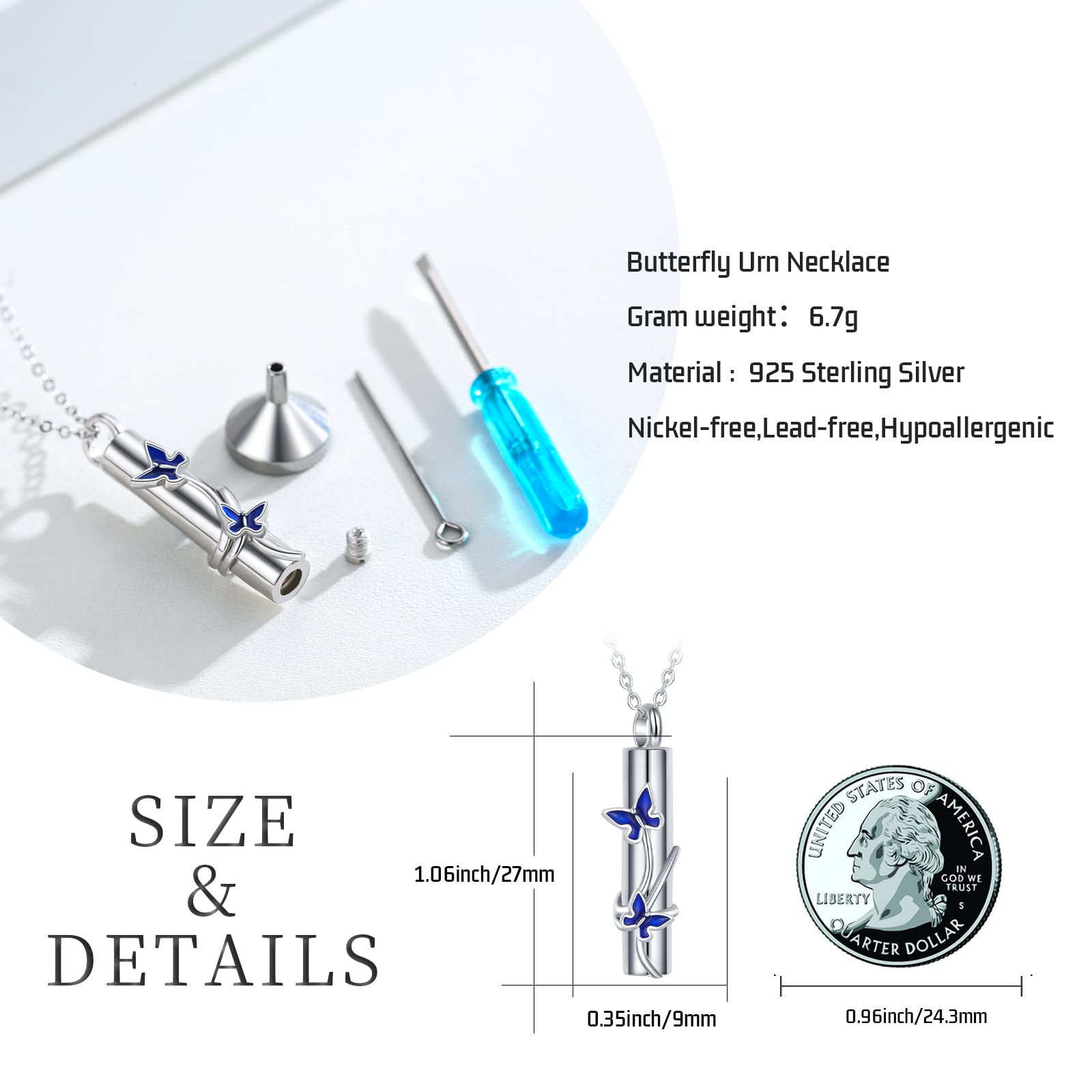 StoryMidir Butterfly Cremation Jewelry for Ashes 925 Sterling Silver Butterfly Urn Necklaces for Ashes Keepsake Pendant Promise Memorial Jewelry Gifts for Men Women