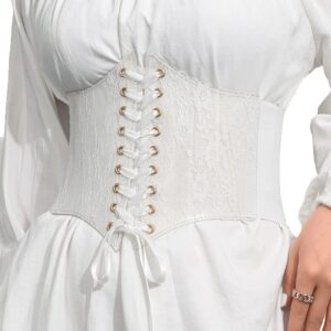 asooll fashion elastic corset belt wide lace waist belt party club prom clothing waist corset for women and girls(white)