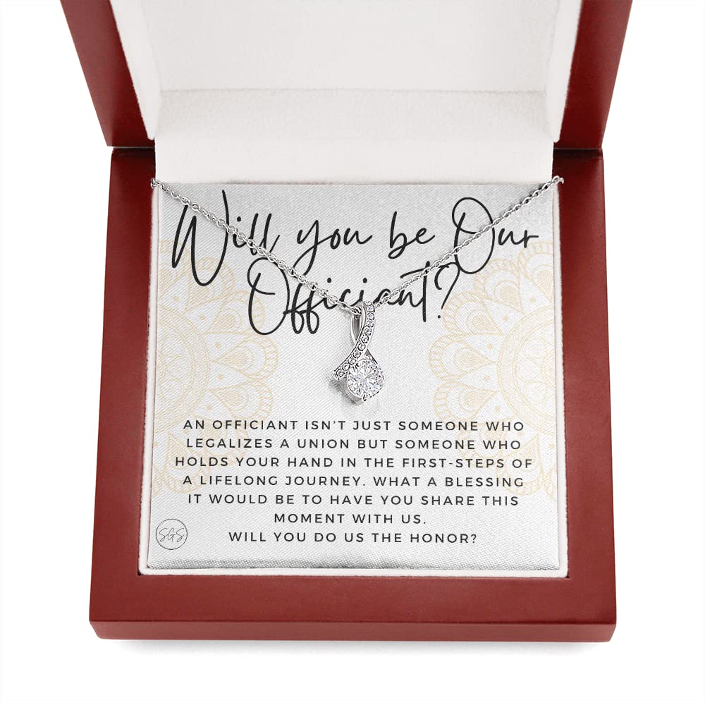 Wedding Officiant Proposal Gift | Will You Marry Us? Will You Be Our Officiant? For Friends, Best Friend Bestie Necklace Bridal Party 0817abA Standard Box