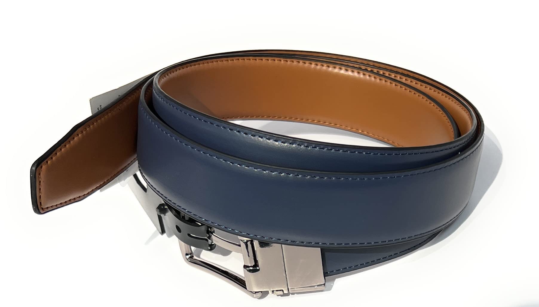 Michael Kors Men's Cut to Fit Reversible PVC Leather Dress Belt (Luggage Navy)