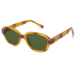 SOJOS Sunglasses for Women, Rectangle Vintage Sun Glasses with Square Frame, Yellow Tortoise Frame/Green Lens for Outdoor Travel, SJ2218 (Amber Yellow)