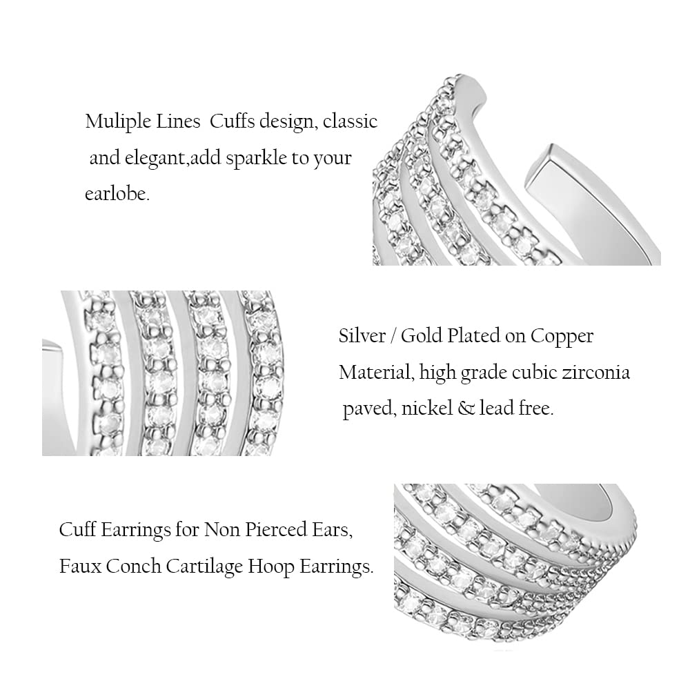 Lansora Cz Paved Stripe Ear Cuffs Multiple Lines Cubic Zirconia Non Pierced Cartilage Conch Cuff Earrings