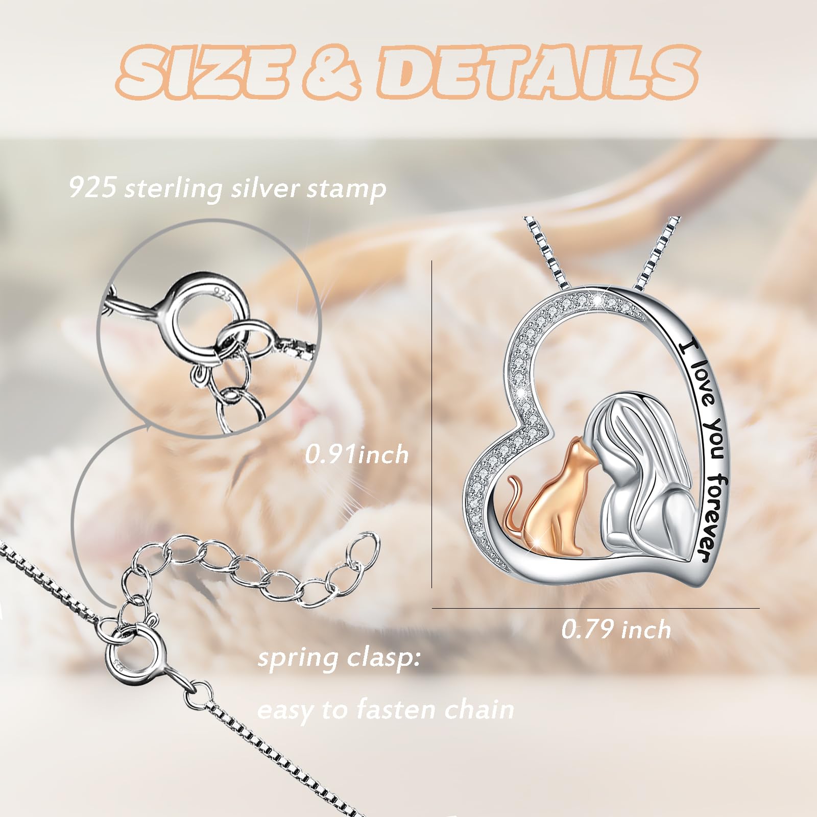 ASLBUNM Cat Necklace 925 Sterling Silver Cute Animal Pendant Necklaces Jewelry Gifts for Cat lovers