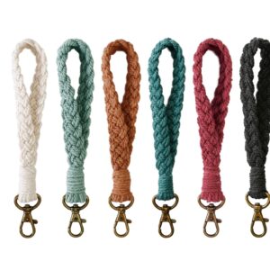 2 Pcs Boho Macrame Keychain Bracelet Handmade Wristlet Keychain Keyring Holder Wrist Lanyard for Women(2)