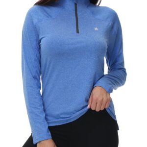 BGOWATU Women's Long Sleeve Golf Polo Shirts Quarter Zip Pullover UPF 50 Sun Shirt for Women Dry Fit Running Tops Dark Blue M