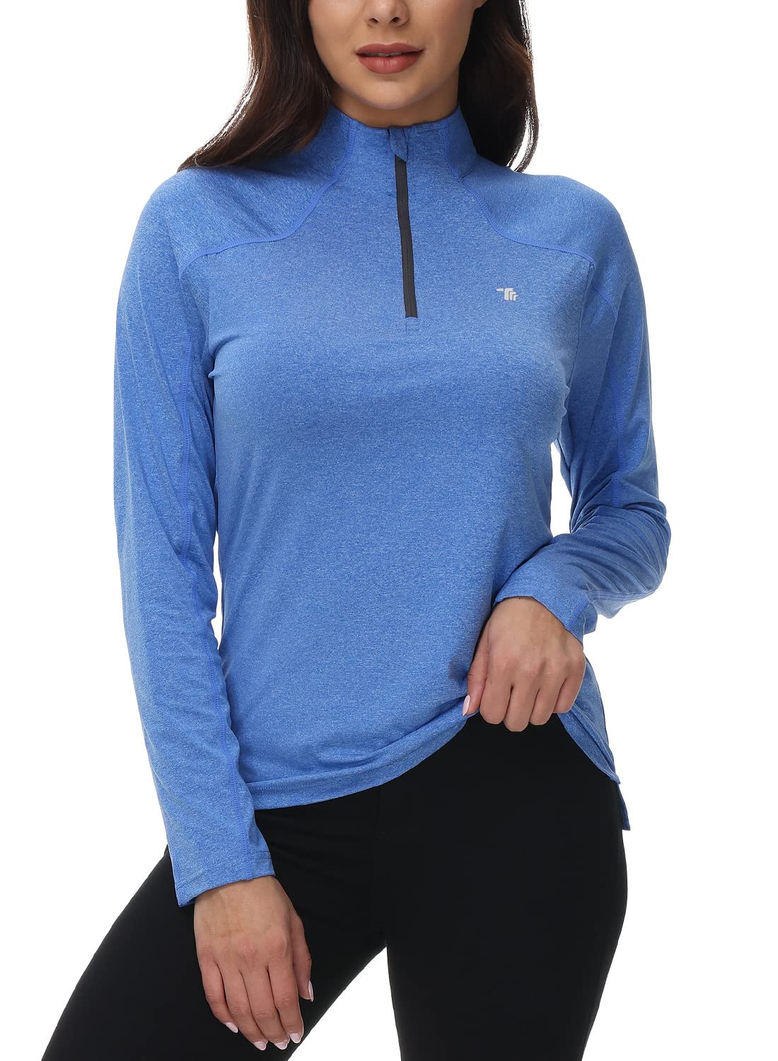 BGOWATU Women's Long Sleeve Golf Polo Shirts Quarter Zip Pullover UPF 50 Sun Shirt for Women Dry Fit Running Tops Dark Blue M