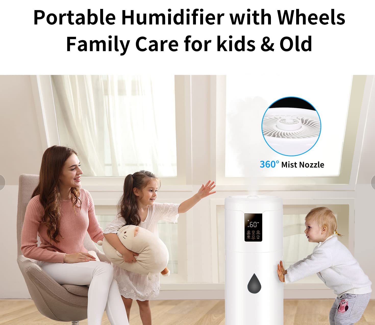 Ultra Large Humidifiers for Bedroom, 17L/4.5Gal Tower Humidifiers for Large Room 2000 sq ft, Cool Mist Humidifier with Extension Tube for Home School Office Commercial Greenhouse Plants Warehouse