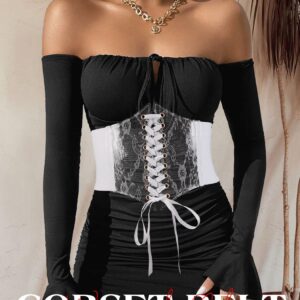 Asooll Fashion Elastic Corset Belt Wide Lace Waist Belt Party Club Prom Clothing Waist Corset for Women and Girls(White)