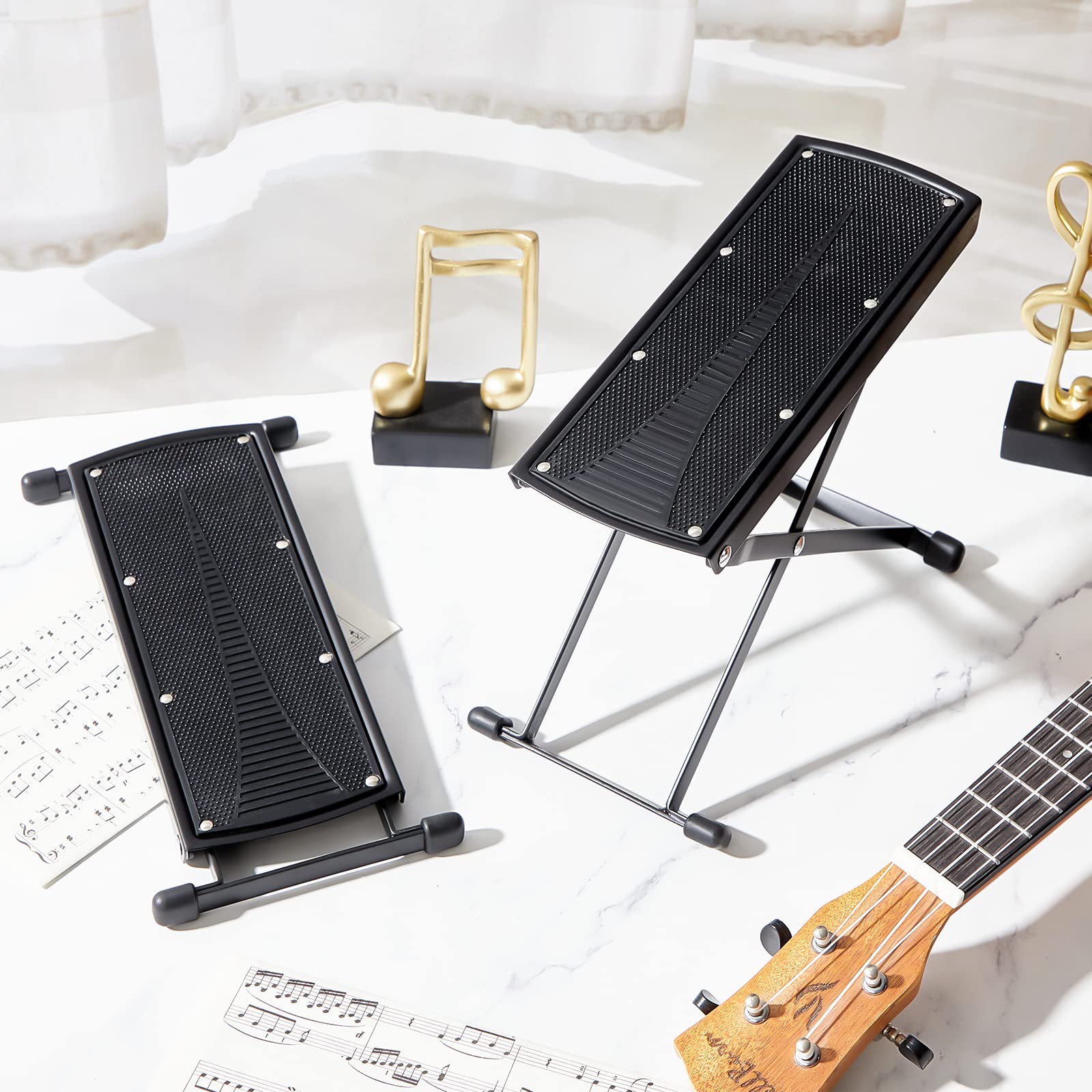 2 Pieces Guitar Foot Stool 6 Position Height Adjustable Guitar Foot Rest Adjustable Guitar Rest Step Footstool Black for Classical Guitar Player