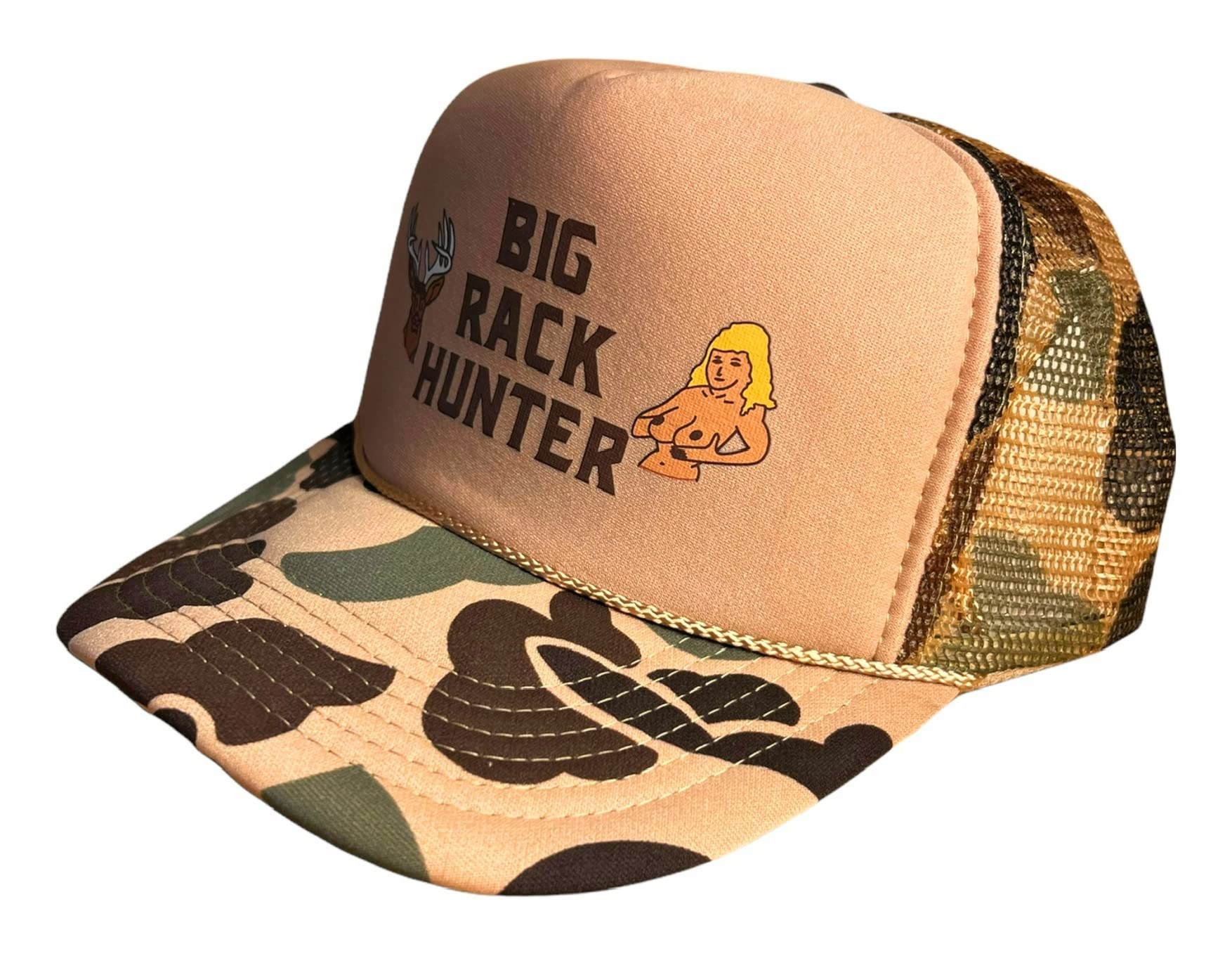 Big Rack Hunter Trucker Hat, Hunting Camo Ballcap with Breathable Mesh Back, Adjustable Strap, Funny Camouflage Snapback for Men