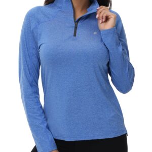 BGOWATU Women's Long Sleeve Golf Polo Shirts Quarter Zip Pullover UPF 50 Sun Shirt for Women Dry Fit Running Tops Dark Blue M