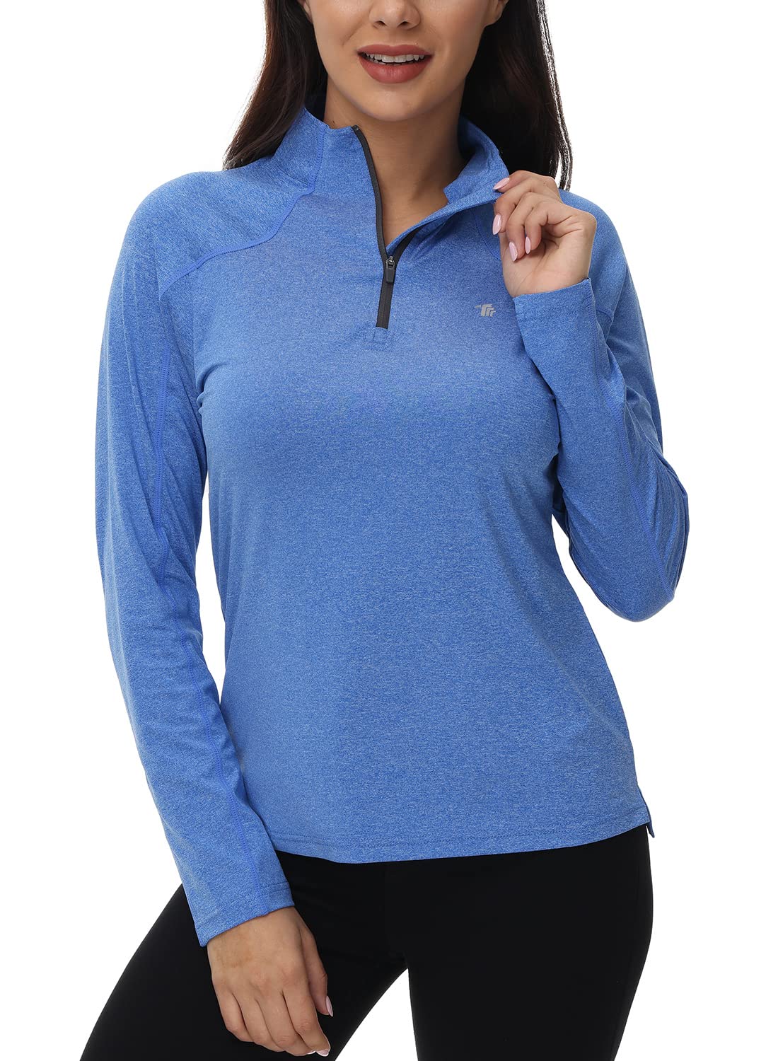 BGOWATU Women's Long Sleeve Golf Polo Shirts Quarter Zip Pullover UPF 50 Sun Shirt for Women Dry Fit Running Tops Dark Blue M