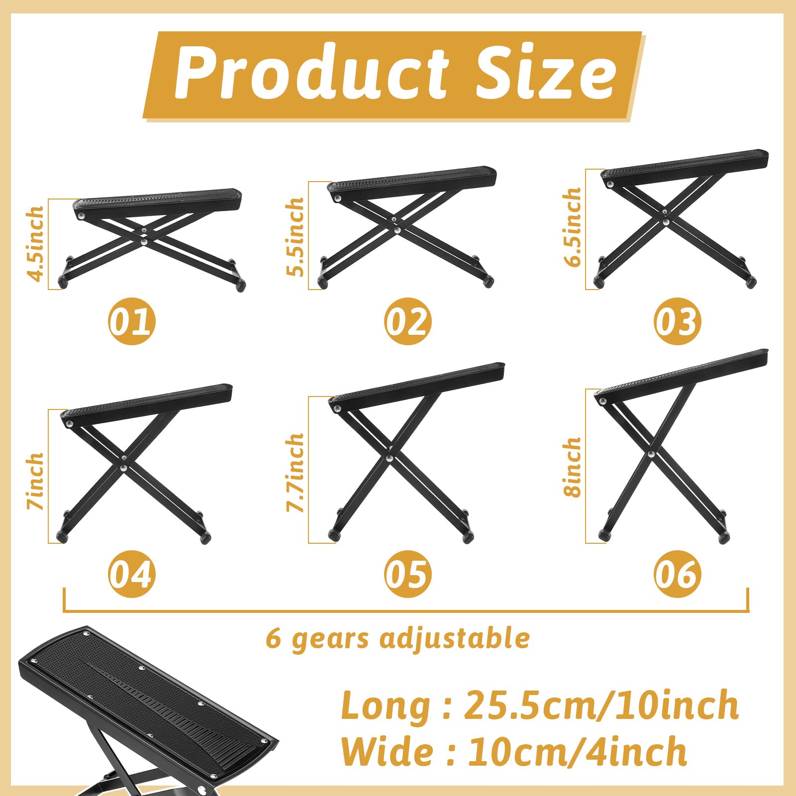 2 Pieces Guitar Foot Stool 6 Position Height Adjustable Guitar Foot Rest Adjustable Guitar Rest Step Footstool Black for Classical Guitar Player