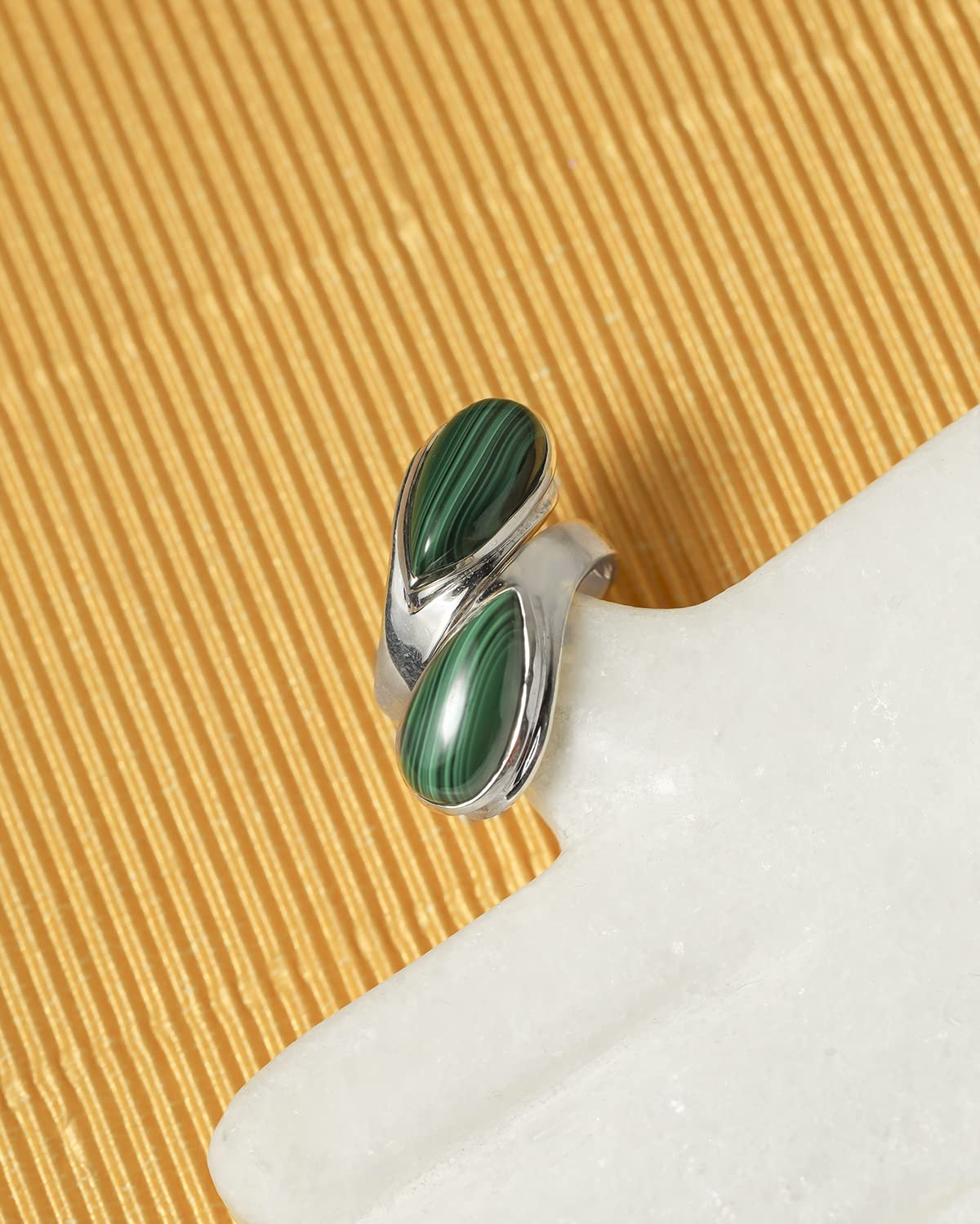 YoTreasure Malachite Solid 925 Sterling Silver Bypass Ring Jewelry