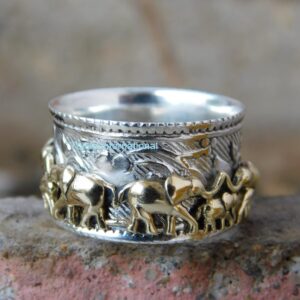 Spinner Ring, Elephant Design Spinner Band Ring, 925 Sterling silver, Handmade Silver Band Elephant Spinner Ring, thumb Ring, worry ring for animal spinning men women, BY TEJIKA (11)