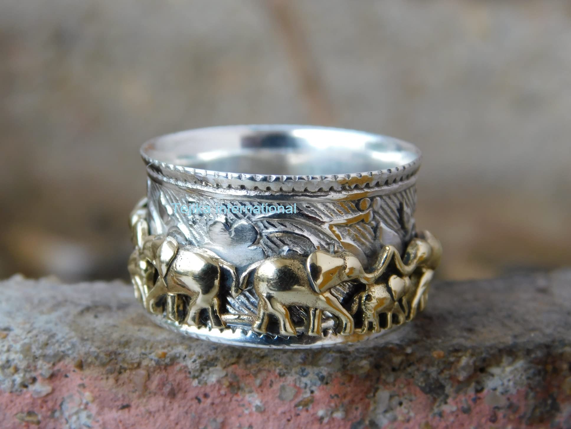 Spinner Ring, Elephant Design Spinner Band Ring, 925 Sterling silver, Handmade Silver Band Elephant Spinner Ring, thumb Ring, worry ring for animal spinning men women, BY TEJIKA (11)