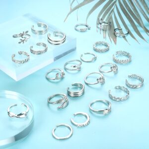 Sanfenly Anklets and Toe Ring Set for Women Silver Anklet Bracelets Open Adjustable Toe Ring Flower Wave Heart Tail Pinky Band Rings Summer Beach Foot Jewelry