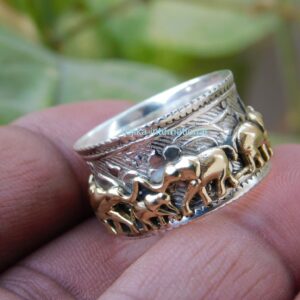 Spinner Ring, Elephant Design Spinner Band Ring, 925 Sterling silver, Handmade Silver Band Elephant Spinner Ring, thumb Ring, worry ring for animal spinning men women, BY TEJIKA (11)