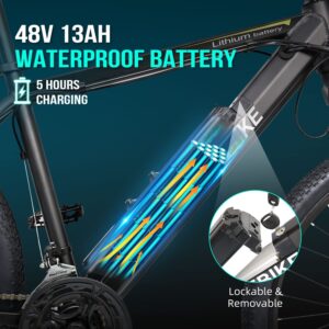 HOTEBIKE Electric Bike for Adult 750W Electric Mountain Bike 48V 13AH Removable Battery Ebike with Suspension Fork Aluminium Frame, Professional 21-Speed Gears 27.5"