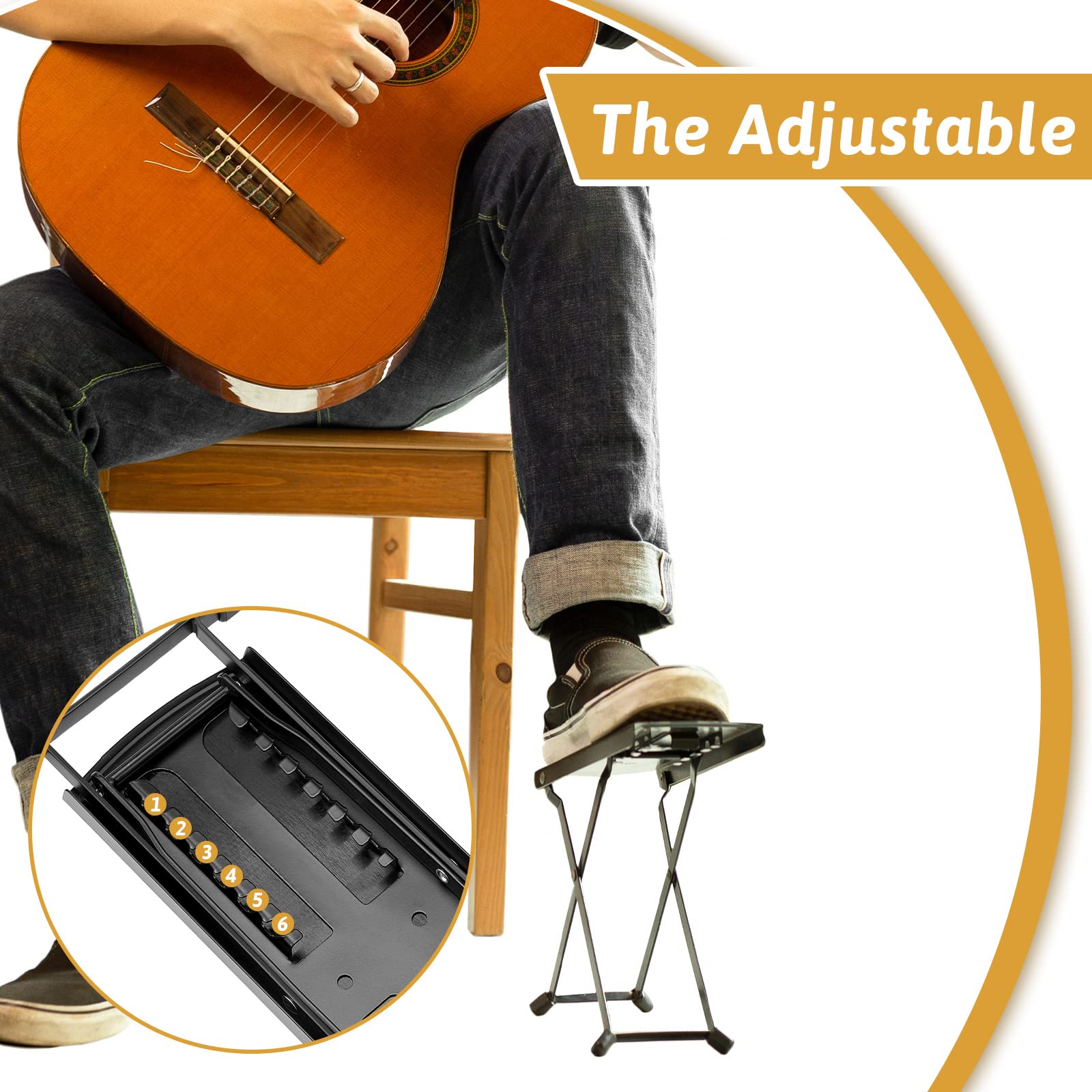 2 Pieces Guitar Foot Stool 6 Position Height Adjustable Guitar Foot Rest Adjustable Guitar Rest Step Footstool Black for Classical Guitar Player