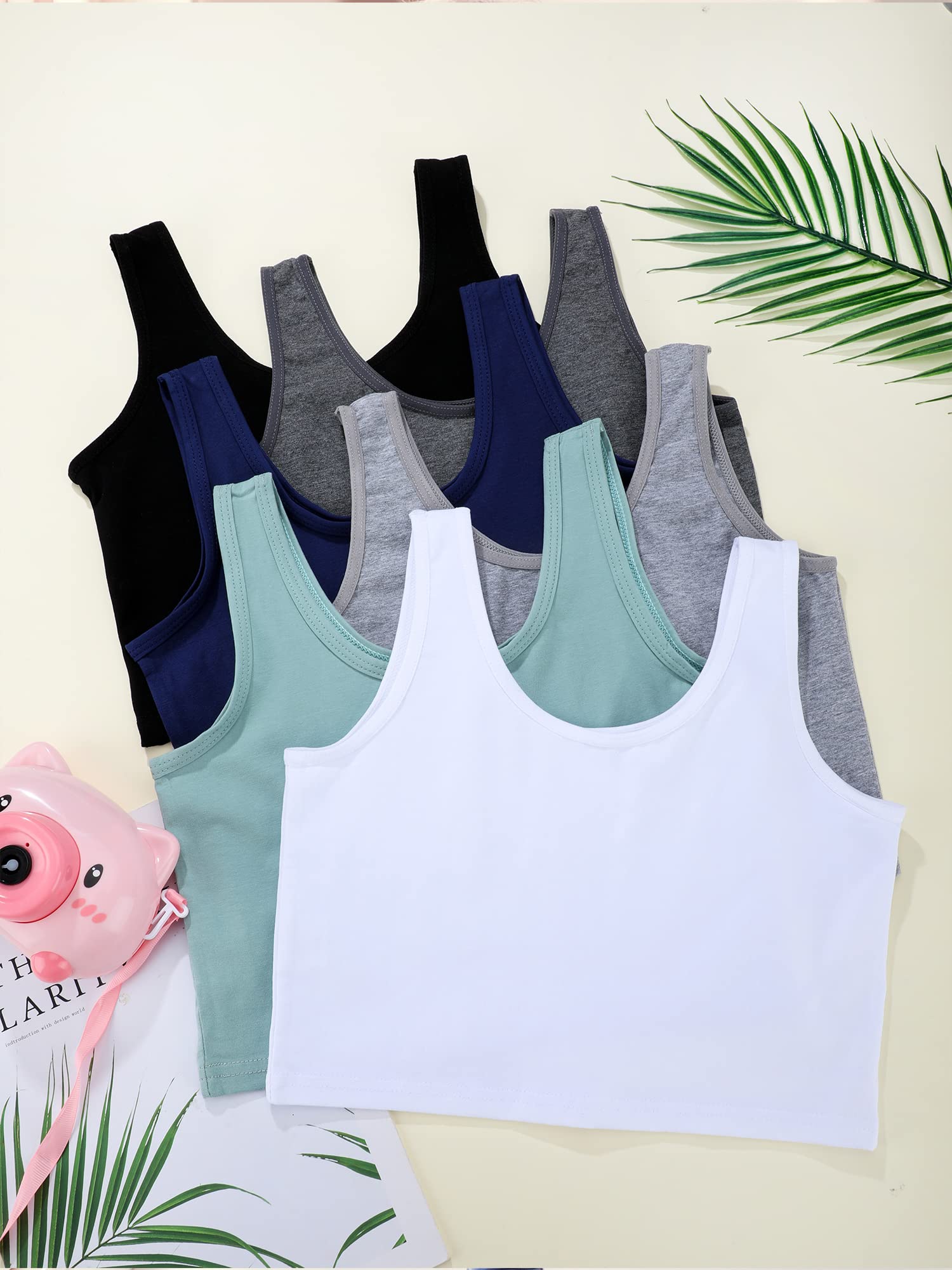 6 Pieces Girls Dance Tank Tops Racerback Crop Tank Tops Sleeveless Dance Top for Ballet Teens Gymnastics Dancewear (White, Gray, Navy, Green, Black, 9-10 Years)