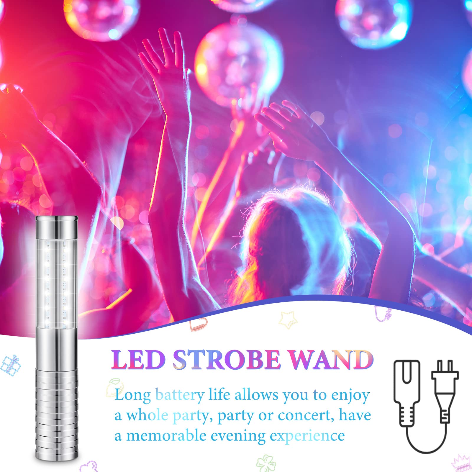 4 Pieces LED Strobe Baton Light Led Bottle Service Light Bright Rechargeable LED Light Champagne Bottle Handheld Light Topper for Nightclub Wedding Party Concert Event Outdoor (Silver)