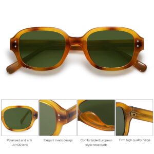 SOJOS Sunglasses for Women, Rectangle Vintage Sun Glasses with Square Frame, Yellow Tortoise Frame/Green Lens for Outdoor Travel, SJ2218 (Amber Yellow)