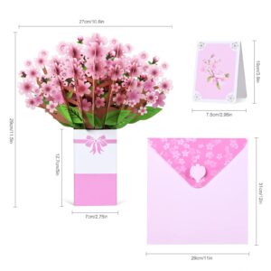 POPGIFTU Cherry Blossom Bouquet Pop Up Card（11.5x10.6 in） Handmade 3D Flower Greeting Card, Spring Card for Wife, Mom or Friend, Anniversary Pop Up Bouquet, Thinking of You