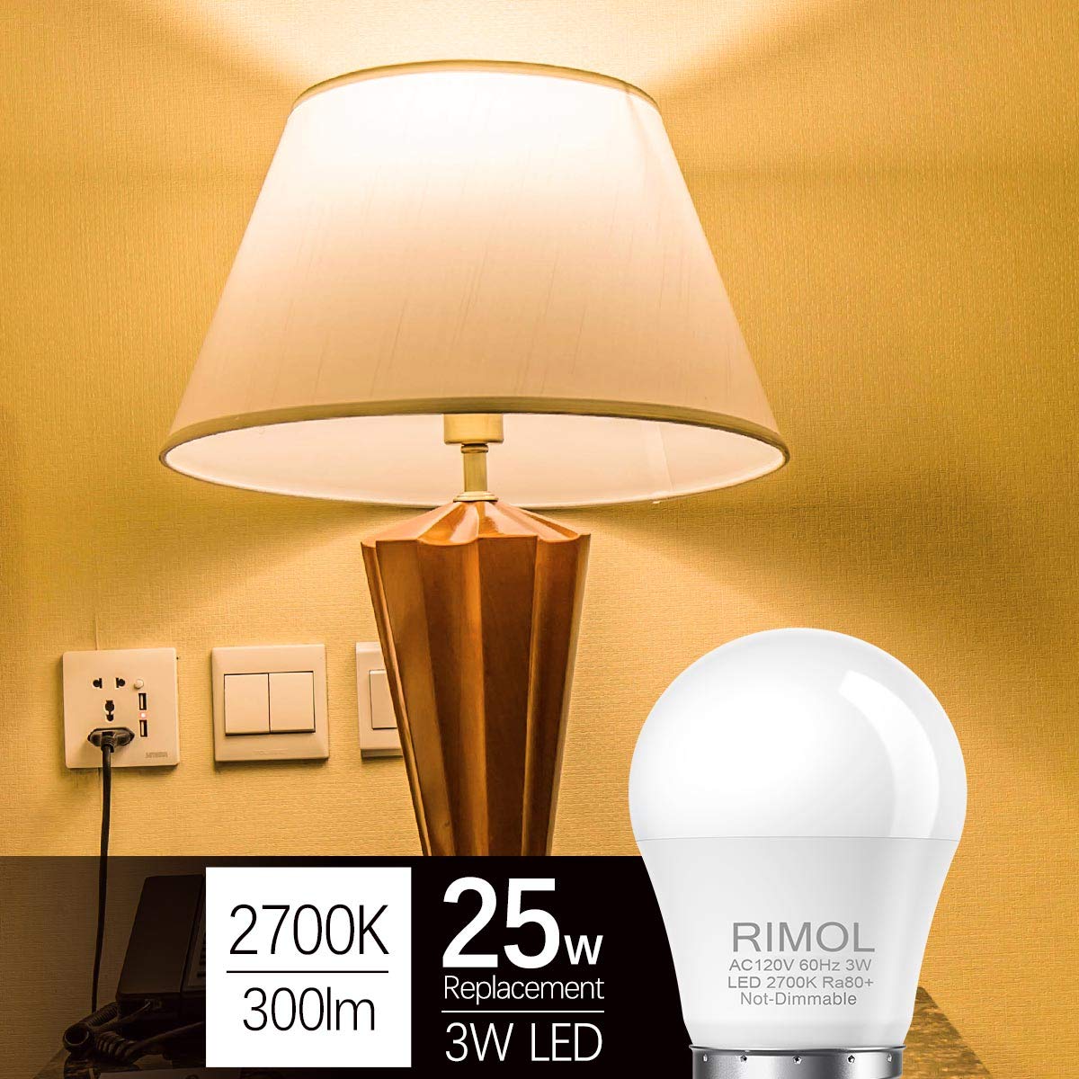 RIMOL 25 Watt Light Bulbs Equivalent, A15 3W LED Bulb Soft White 2700K Energy Saving Low Watt Light Bulbs, E26 Base Bulb for Bedroom(4 Pack)