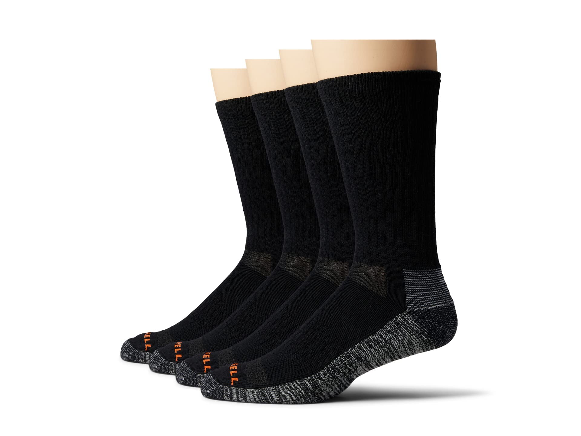 Merrell Unisex-Adult's Standard Durable Everyday Work Crew Socks-3 Packs Arch Support and Anti-Odor Cotton, Black (6 Pairs), L/XL (Men's 12.5-15 / Women's 14+)