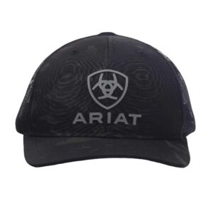 ARIAT Men's Richardson 112 Cap, Black Camo with Rubber Logo, Mesh Back, Snapback Closure, One Size