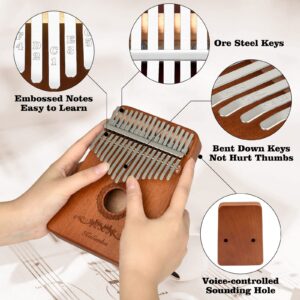 Kalimba Thumb Piano 17 Keys, Finger Piano Musical Instruments, Mbira Music Kids Gifts Adult Beginners Hand Pianos Brown