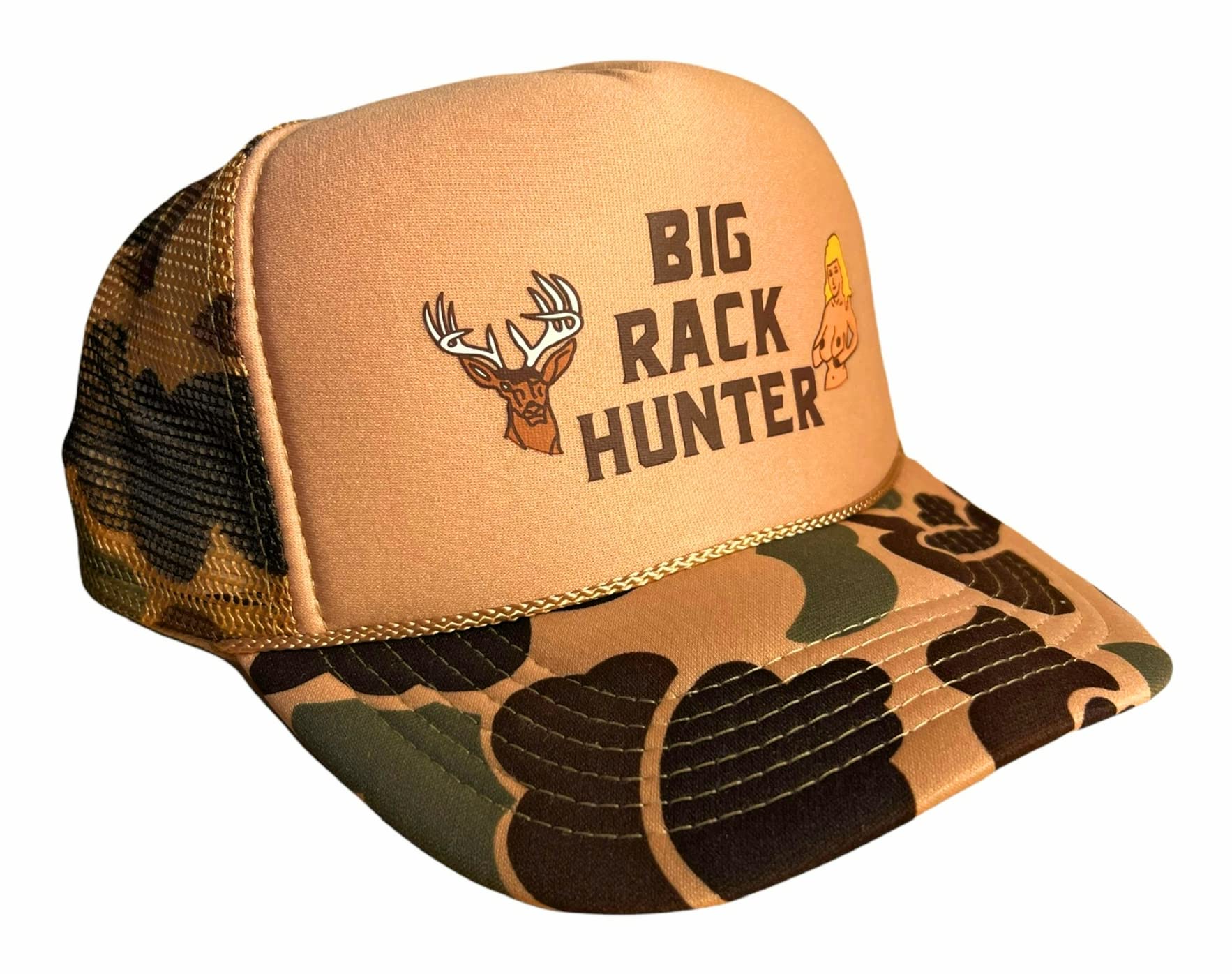 Big Rack Hunter Trucker Hat, Hunting Camo Ballcap with Breathable Mesh Back, Adjustable Strap, Funny Camouflage Snapback for Men