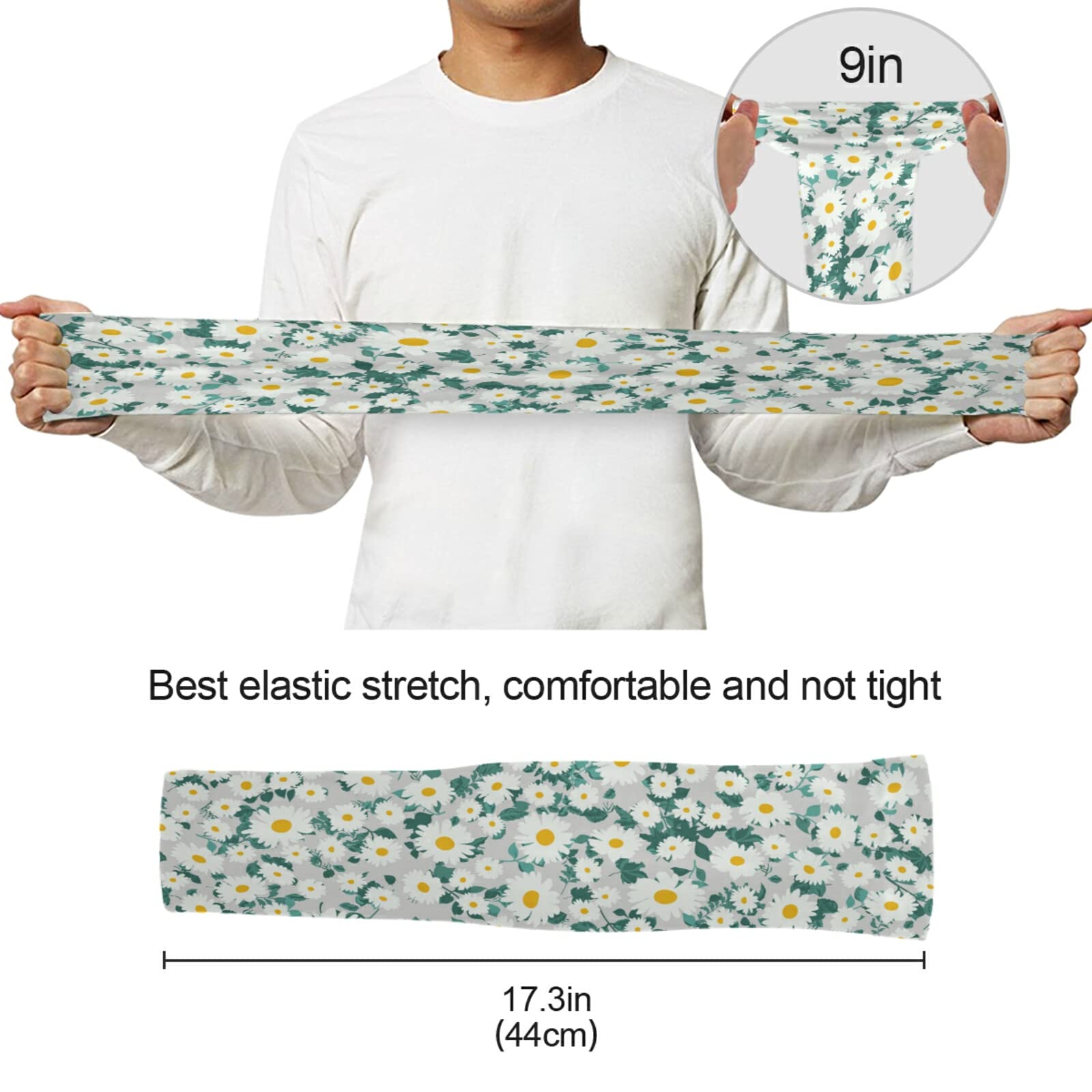 xigua Beautiful Daisy Cooling Sleeves for Arm Compression Sleeve with Thumb Hole UV Sun Protective Arm Cover for Men Women Gardening Outdoor Activity