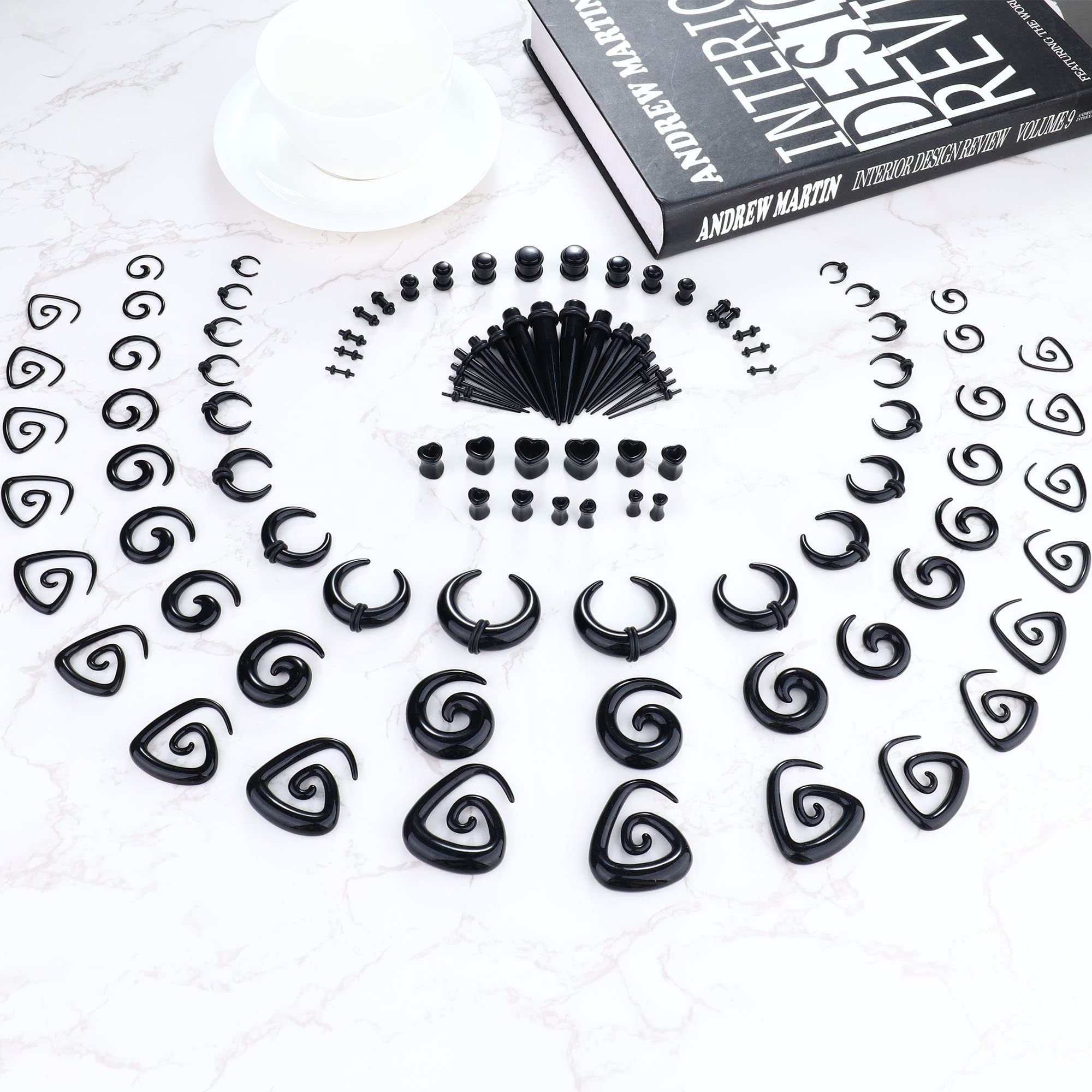 Ubjuliwa 102Pcs Ear Stretching Kit 14G-00G Ear Gauges Expander Set Acrylic Tapers Plugs Tunnels Horseshoes Taper Spiral Tapers Gauges for Ears Body Piercing Jewelry