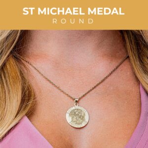 PicturesOnGold.com St Michael Pendant - Saint Michael Pendant Religious Medal Necklace - 1 Inch Size of a Quarter in Yellow Gold Filled - Includes 18 inch Chain (Necklace + Engraving)